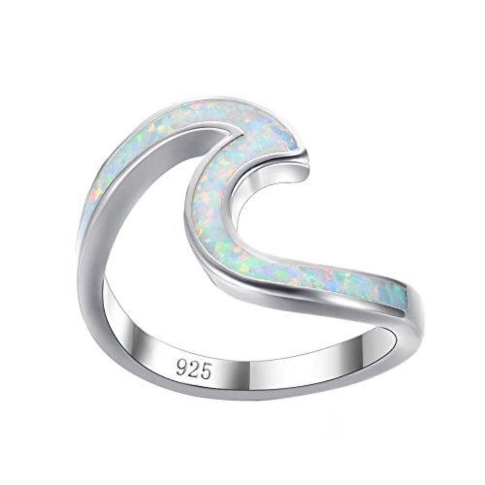 Sterling Silver White Opal Wave Ring